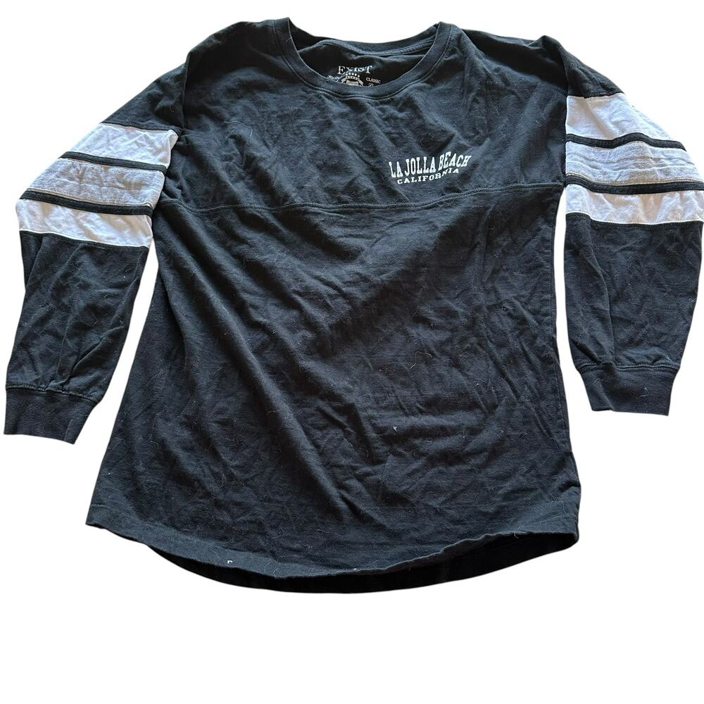 Womens Shirt Size XL La Jolla Beach Screen Print Long Sleeve Tee Black White